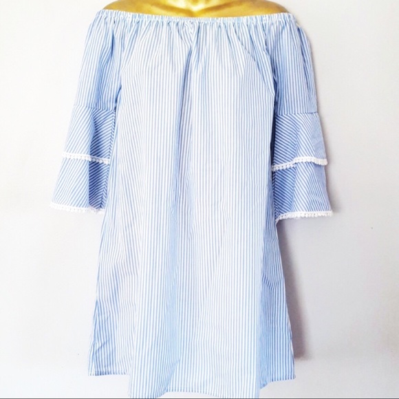 Haute Monde Dresses & Skirts - Off the shoulder vertical stripe dress bell sleeve